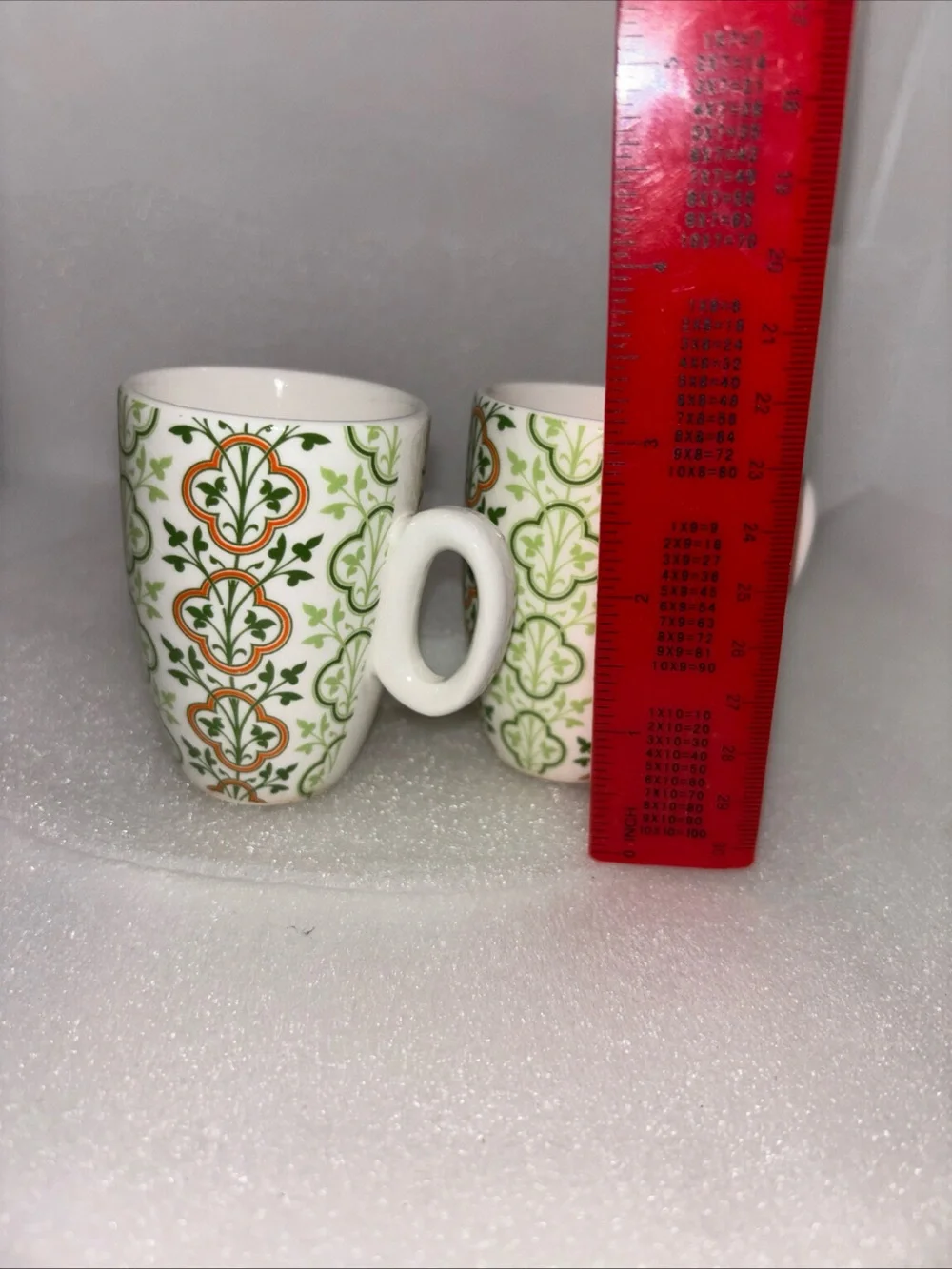 Pier 1 Imports Demitasse Cups White W/ Green & Orange Ceramic Espresso Set of 2